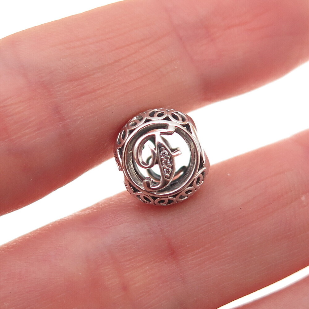 Pandora 925 Sterling Silver C Z Letter F Initial Slide Bead Charm
